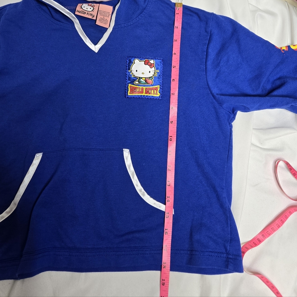 VINTAGE Hello Kitty Y2K Sanrio blue boxy crop hoodie sweatshirt top RARE M/L‎ - Picture 9 of 9